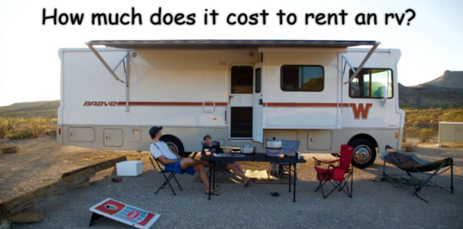 Rented Rv with owners and chairs on the outside